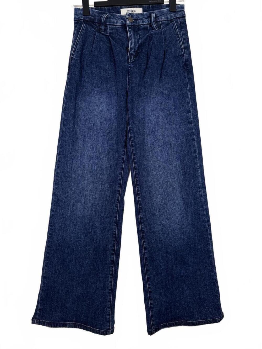 Mica Denim High Rise Pleated Wide Leg Trouser Jeans Blue Dark Wash Size 25